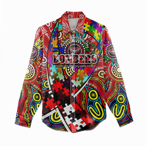 Autism Awareness Australia Essendon Bombers Women Casual Shirt Aboriginal Indigenous Art