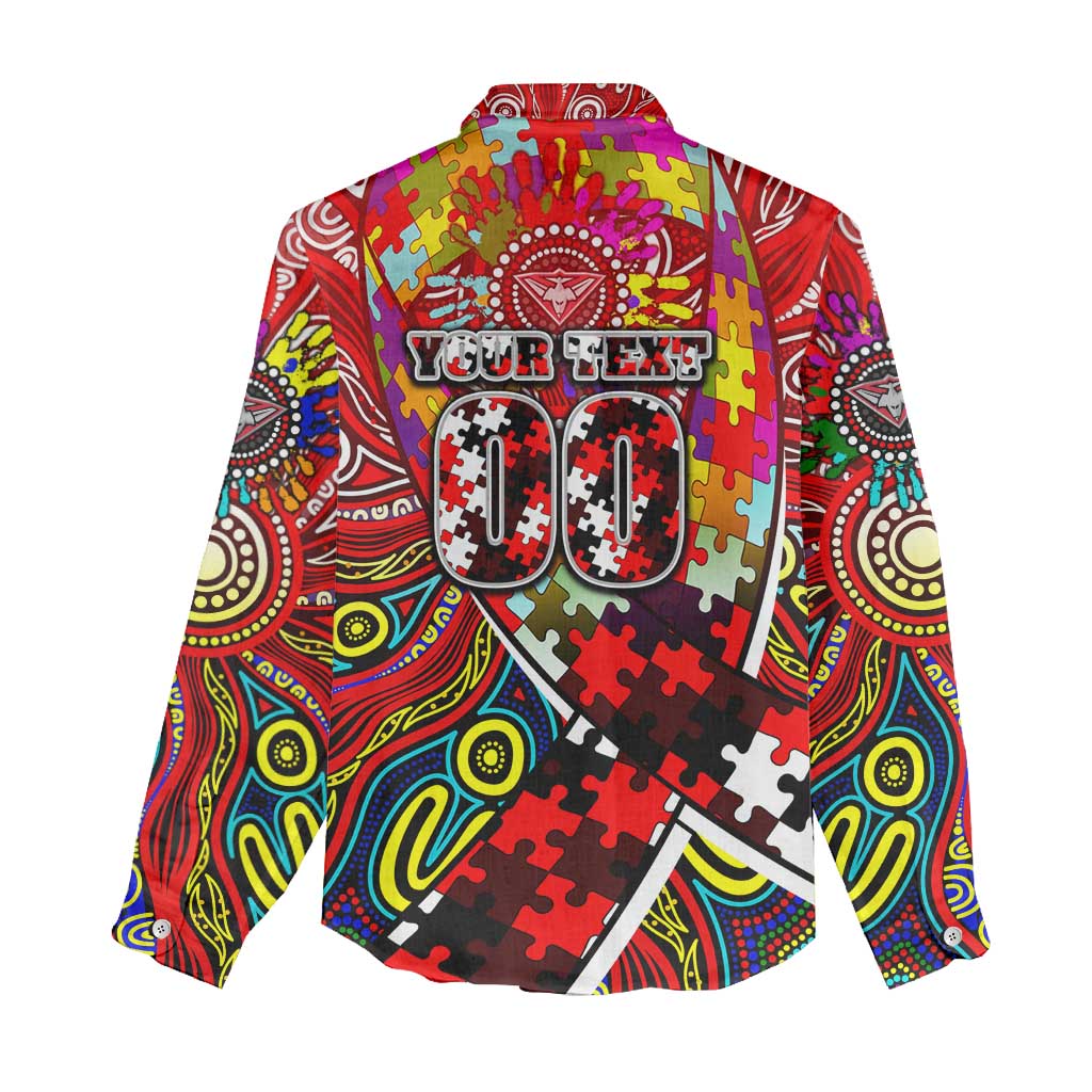 Autism Awareness Australia Essendon Bombers Women Casual Shirt Aboriginal Indigenous Art