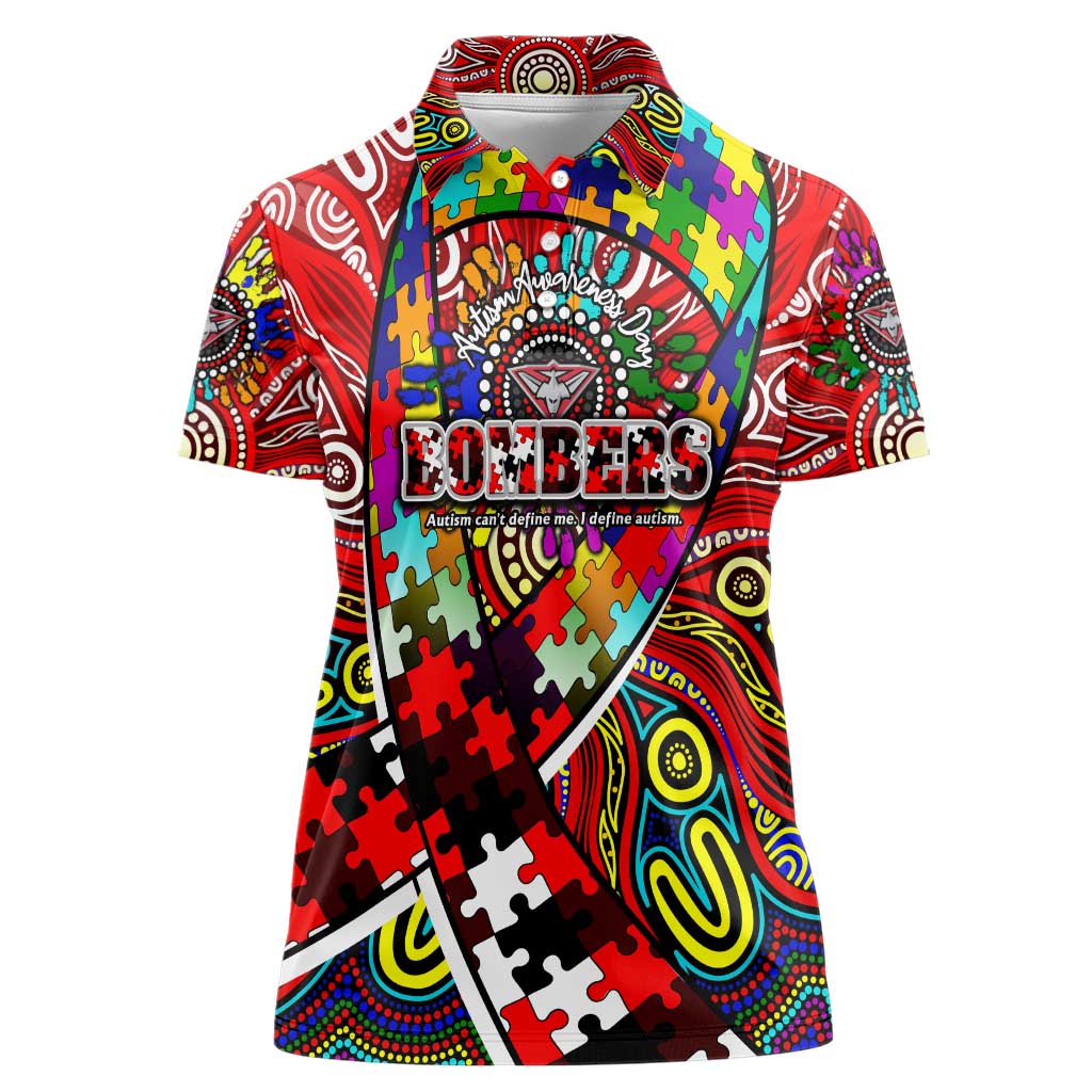 Autism Awareness Australia Essendon Bombers Women Polo Shirt Aboriginal Indigenous Art