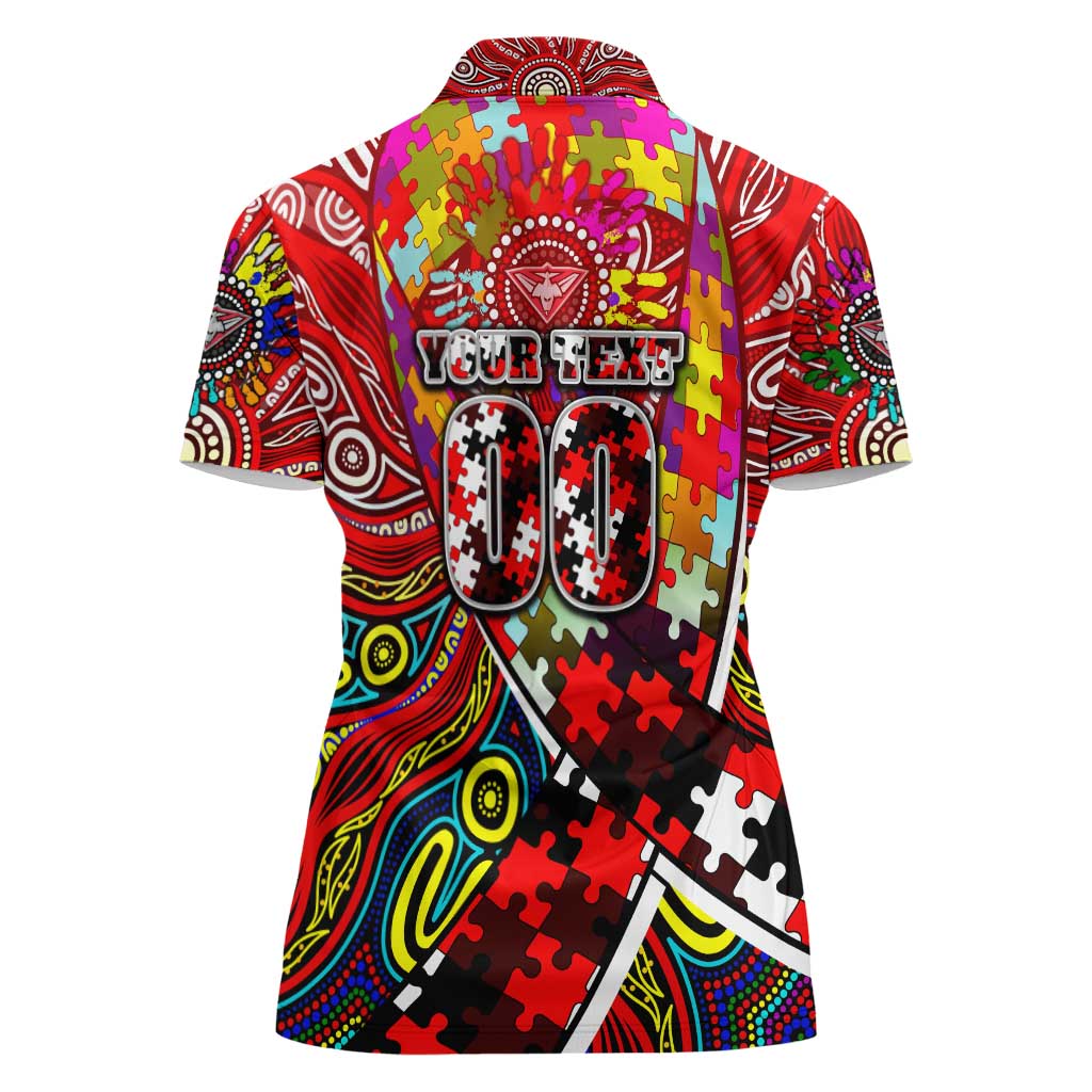 Autism Awareness Australia Essendon Bombers Women Polo Shirt Aboriginal Indigenous Art
