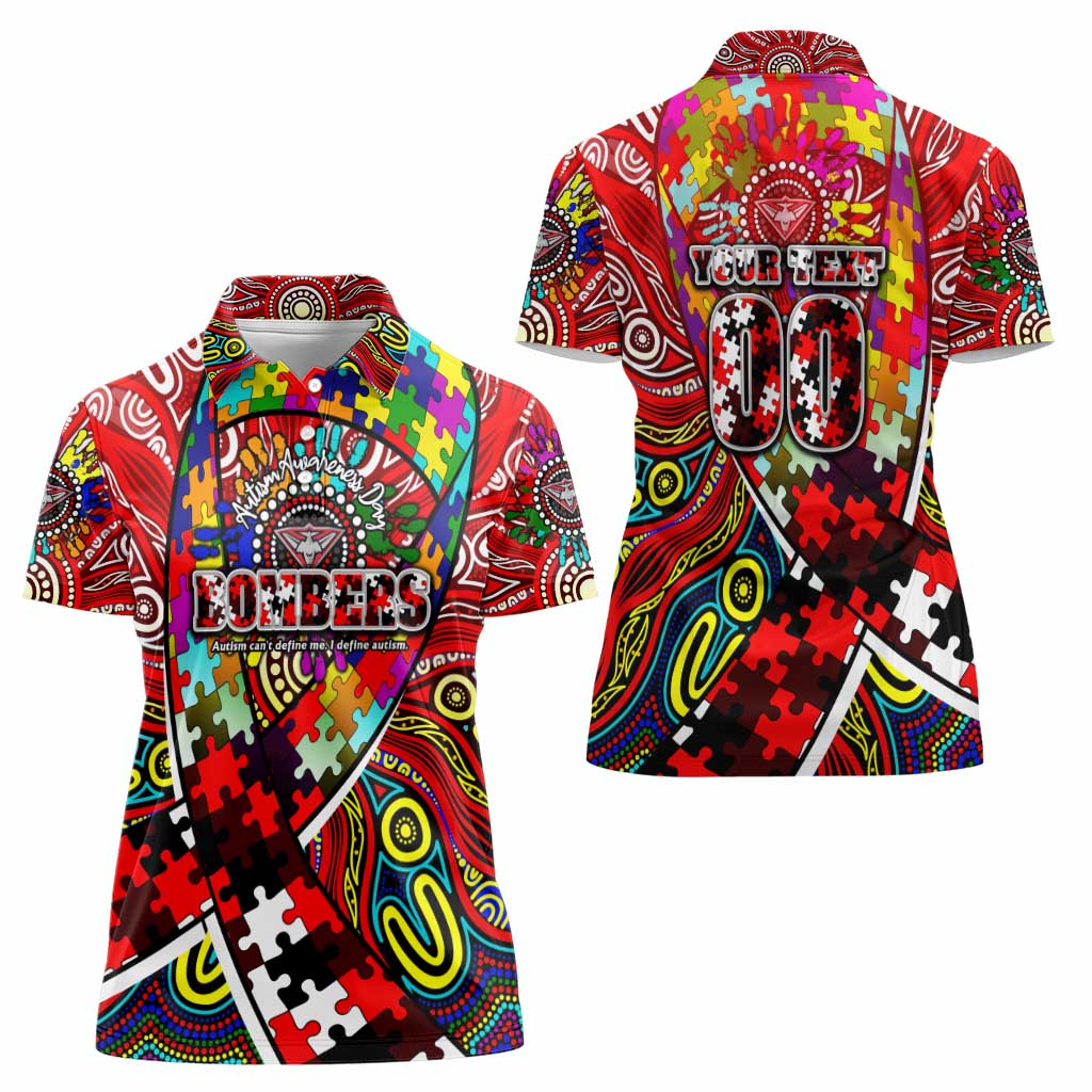 Autism Awareness Australia Essendon Bombers Women Polo Shirt Aboriginal Indigenous Art