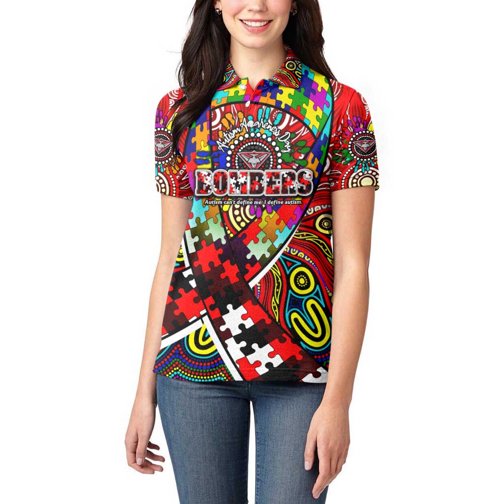 Autism Awareness Australia Essendon Bombers Women Polo Shirt Aboriginal Indigenous Art