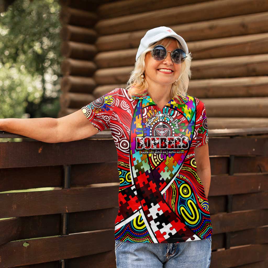 Autism Awareness Australia Essendon Bombers Women Polo Shirt Aboriginal Indigenous Art