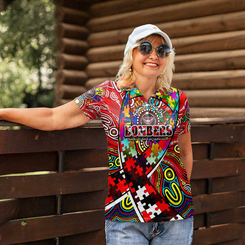 Autism Awareness Australia Essendon Bombers Women Polo Shirt Aboriginal Indigenous Art
