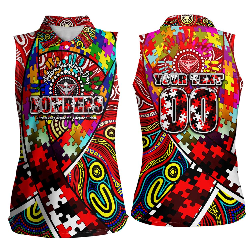 Autism Awareness Australia Essendon Bombers Women Sleeveless Polo Shirt Aboriginal Indigenous Art