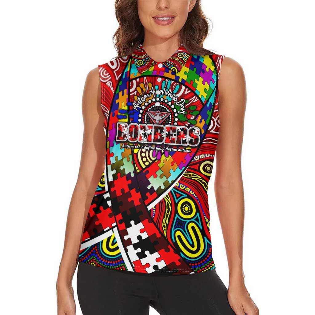 Autism Awareness Australia Essendon Bombers Women Sleeveless Polo Shirt Aboriginal Indigenous Art