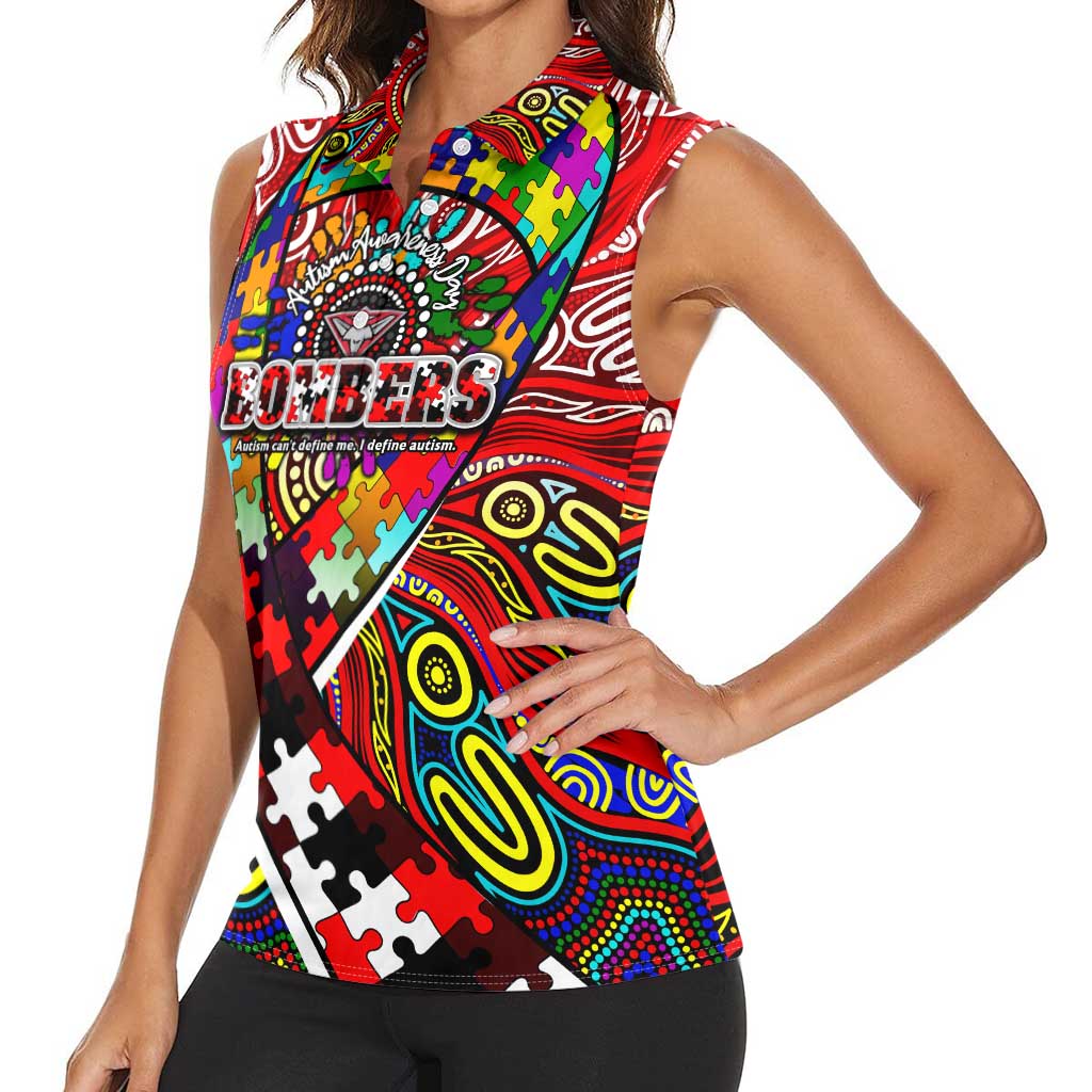 Autism Awareness Australia Essendon Bombers Women Sleeveless Polo Shirt Aboriginal Indigenous Art