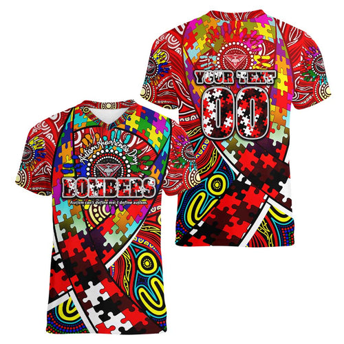 Autism Awareness Australia Essendon Bombers Women V-Neck T-Shirt Aboriginal Indigenous Art