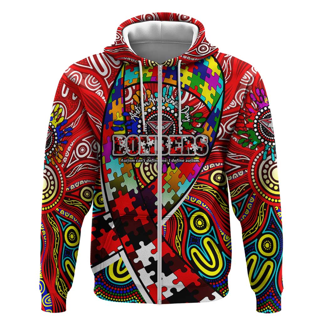 Autism Awareness Australia Essendon Bombers Zip Hoodie Aboriginal Indigenous Art