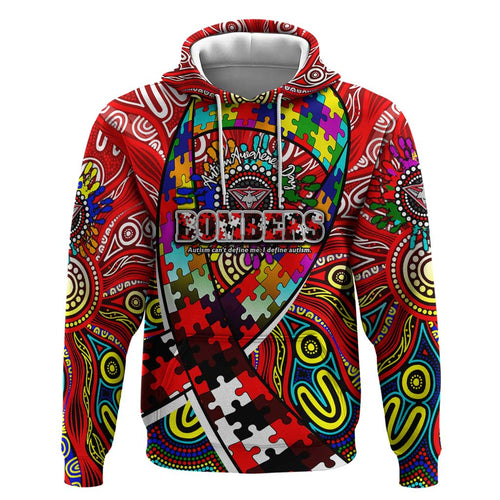 Autism Awareness Australia Essendon Bombers Zip Hoodie Aboriginal Indigenous Art