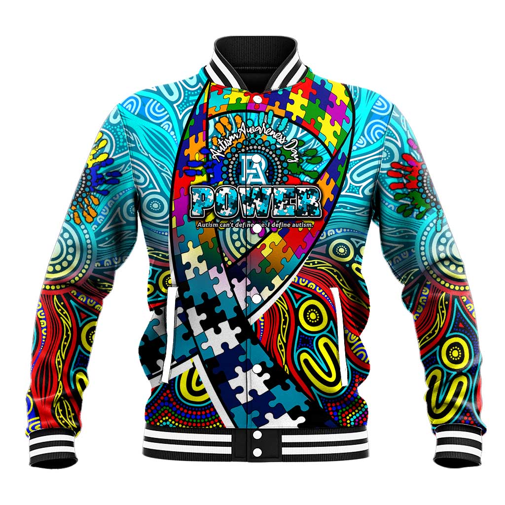 Autism Awareness Australia Port Adelaide Power Baseball Jacket Aboriginal Indigenous Art