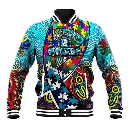 Autism Awareness Australia Port Adelaide Power Baseball Jacket Aboriginal Indigenous Art