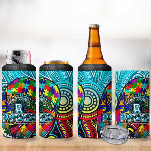 Autism Awareness Australia  Port Adelaide Power 4 in 1 Can Cooler Tumbler Aboriginal Indigenous Art