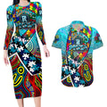 Autism Awareness Australia Port Adelaide Power Couples Matching Long Sleeve Bodycon Dress and Hawaiian Shirt Aboriginal Indigenous Art