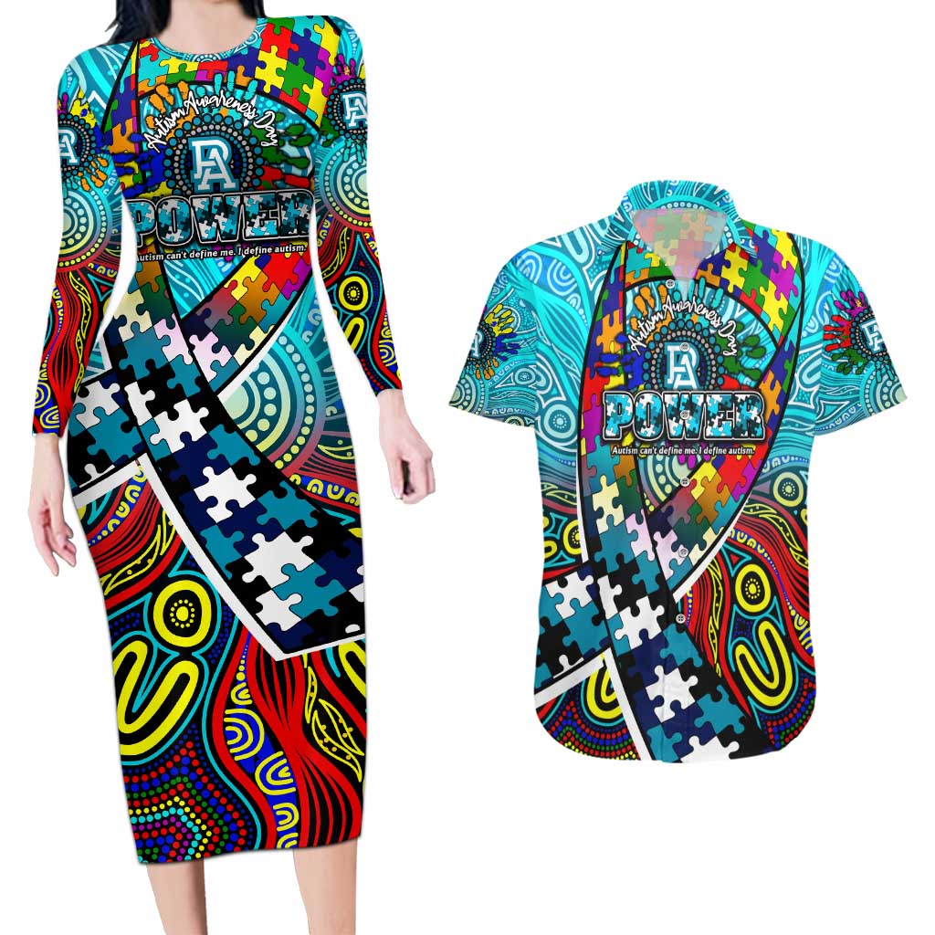 Autism Awareness Australia Port Adelaide Power Couples Matching Long Sleeve Bodycon Dress and Hawaiian Shirt Aboriginal Indigenous Art