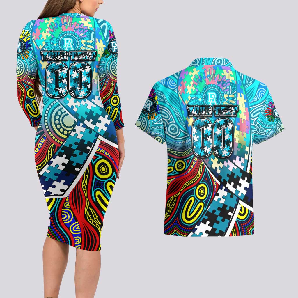 Autism Awareness Australia Port Adelaide Power Couples Matching Long Sleeve Bodycon Dress and Hawaiian Shirt Aboriginal Indigenous Art