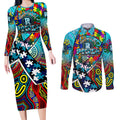 Autism Awareness Australia Port Adelaide Power Couples Matching Long Sleeve Bodycon Dress and Long Sleeve Button Shirt Aboriginal Indigenous Art