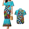 Autism Awareness Australia Port Adelaide Power Couples Matching Mermaid Dress and Hawaiian Shirt Aboriginal Indigenous Art