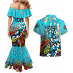 Autism Awareness Australia Port Adelaide Power Couples Matching Mermaid Dress and Hawaiian Shirt Aboriginal Indigenous Art