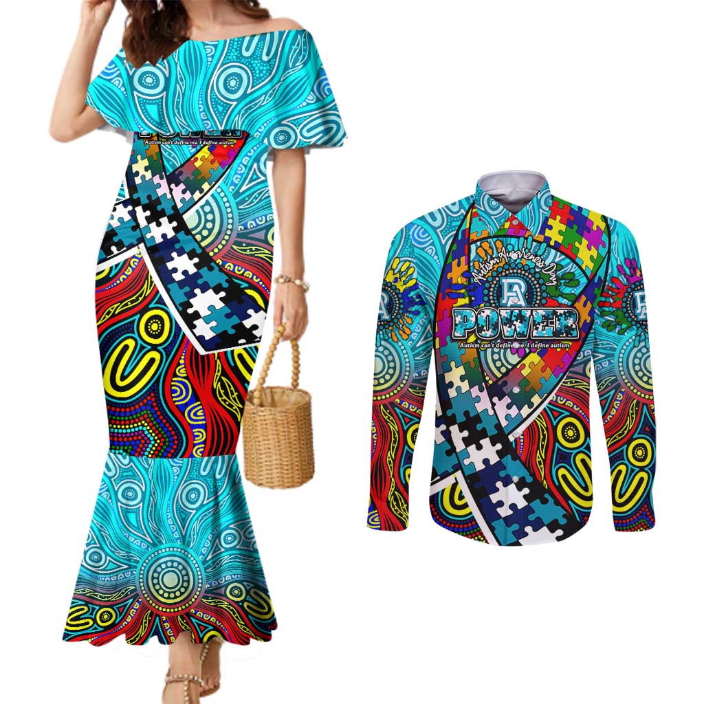 Autism Awareness Australia Port Adelaide Power Couples Matching Mermaid Dress and Long Sleeve Button Shirt Aboriginal Indigenous Art
