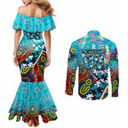 Autism Awareness Australia Port Adelaide Power Couples Matching Mermaid Dress and Long Sleeve Button Shirt Aboriginal Indigenous Art