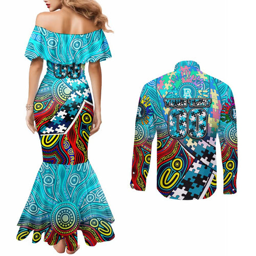 Autism Awareness Australia Port Adelaide Power Couples Matching Mermaid Dress and Long Sleeve Button Shirt Aboriginal Indigenous Art