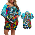Autism Awareness Australia Port Adelaide Power Couples Matching Off Shoulder Short Dress and Hawaiian Shirt Aboriginal Indigenous Art