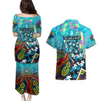 Autism Awareness Australia Port Adelaide Power Couples Matching Puletasi and Hawaiian Shirt Aboriginal Indigenous Art