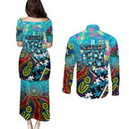 Autism Awareness Australia Port Adelaide Power Couples Matching Puletasi and Long Sleeve Button Shirt Aboriginal Indigenous Art