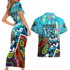 Autism Awareness Australia Port Adelaide Power Couples Matching Short Sleeve Bodycon Dress and Hawaiian Shirt Aboriginal Indigenous Art