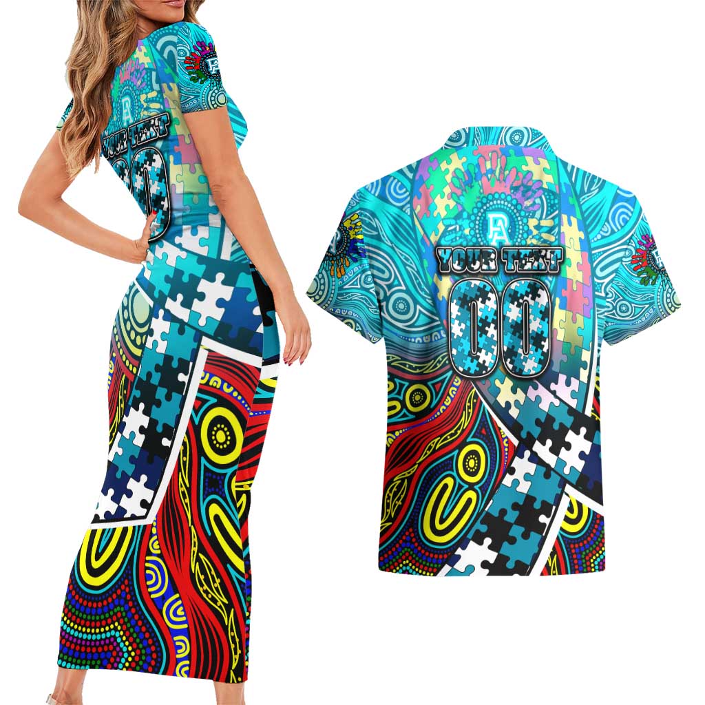 Autism Awareness Australia Port Adelaide Power Couples Matching Short Sleeve Bodycon Dress and Hawaiian Shirt Aboriginal Indigenous Art