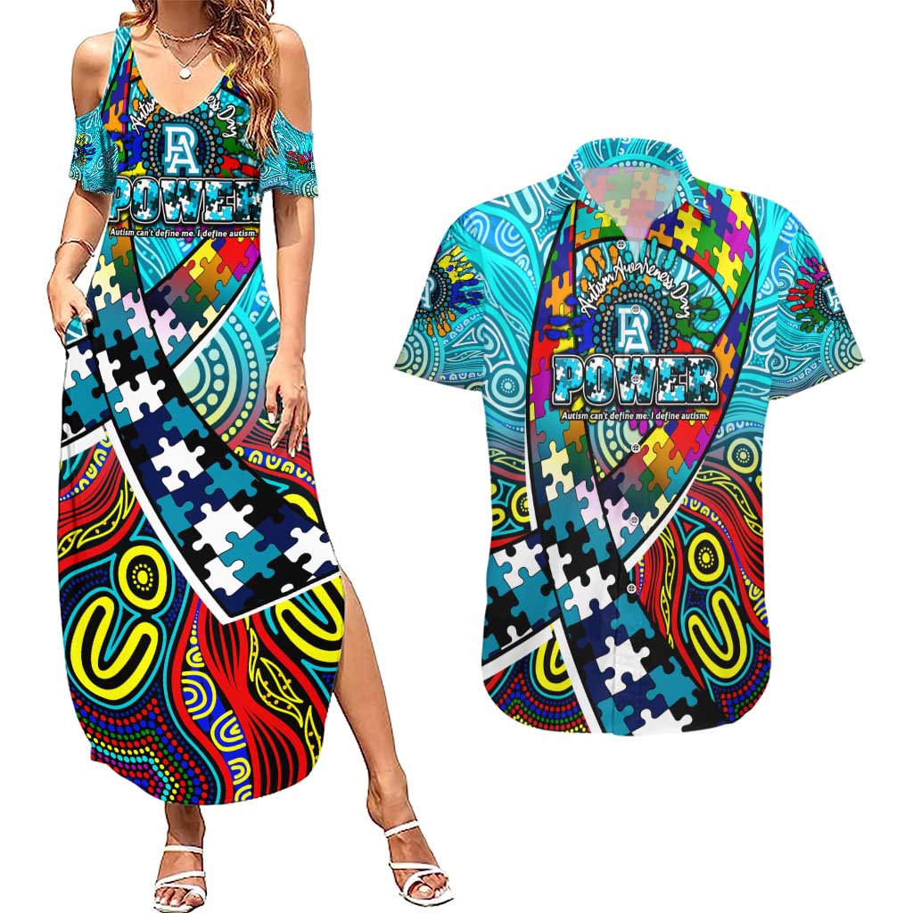Autism Awareness Australia Port Adelaide Power Couples Matching Summer Maxi Dress and Hawaiian Shirt Aboriginal Indigenous Art