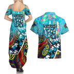 Autism Awareness Australia Port Adelaide Power Couples Matching Summer Maxi Dress and Hawaiian Shirt Aboriginal Indigenous Art