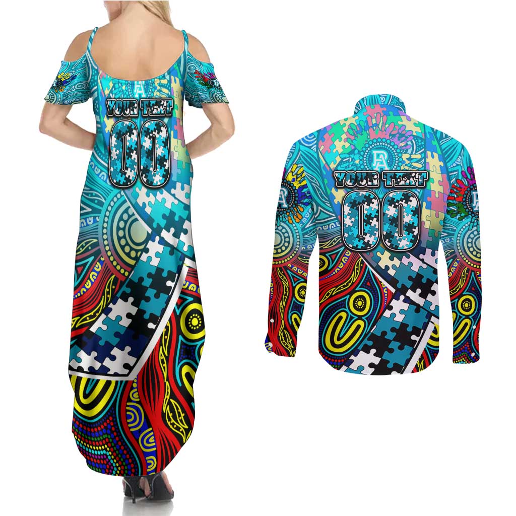 Autism Awareness Australia Port Adelaide Power Couples Matching Summer Maxi Dress and Long Sleeve Button Shirt Aboriginal Indigenous Art