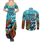 Autism Awareness Australia Port Adelaide Power Couples Matching Summer Maxi Dress and Long Sleeve Button Shirt Aboriginal Indigenous Art