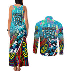 Autism Awareness Australia Port Adelaide Power Couples Matching Tank Maxi Dress and Long Sleeve Button Shirt Aboriginal Indigenous Art