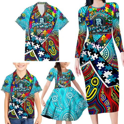 Autism Awareness Australia Port Adelaide Power Family Matching Long Sleeve Bodycon Dress and Hawaiian Shirt Aboriginal Indigenous Art
