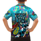 Autism Awareness Australia Port Adelaide Power Family Matching Long Sleeve Bodycon Dress and Hawaiian Shirt Aboriginal Indigenous Art