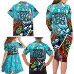Autism Awareness Australia Port Adelaide Power Family Matching Long Sleeve Bodycon Dress and Hawaiian Shirt Aboriginal Indigenous Art