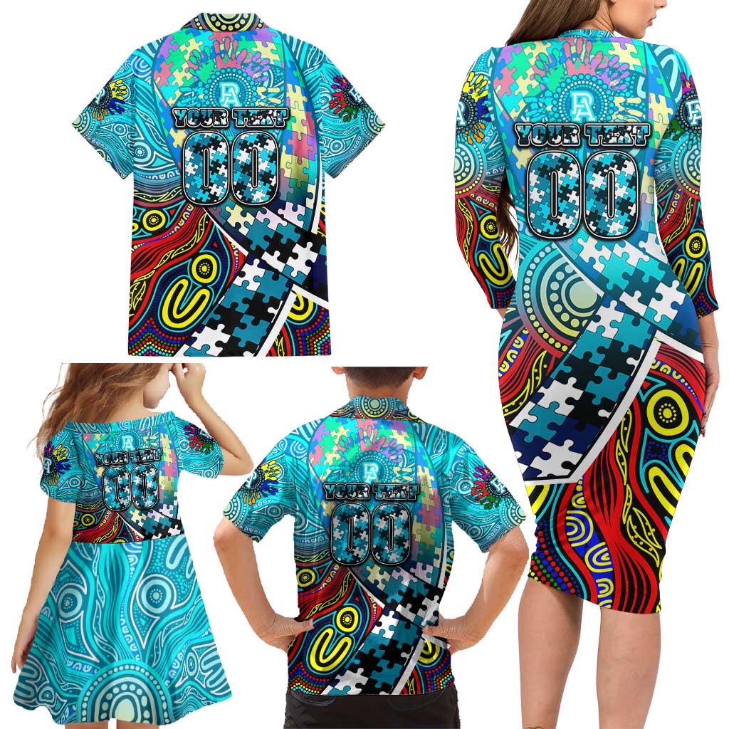 Autism Awareness Australia Port Adelaide Power Family Matching Long Sleeve Bodycon Dress and Hawaiian Shirt Aboriginal Indigenous Art
