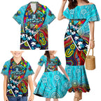 Autism Awareness Australia Port Adelaide Power Family Matching Mermaid Dress and Hawaiian Shirt Aboriginal Indigenous Art
