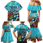 Autism Awareness Australia Port Adelaide Power Family Matching Mermaid Dress and Hawaiian Shirt Aboriginal Indigenous Art