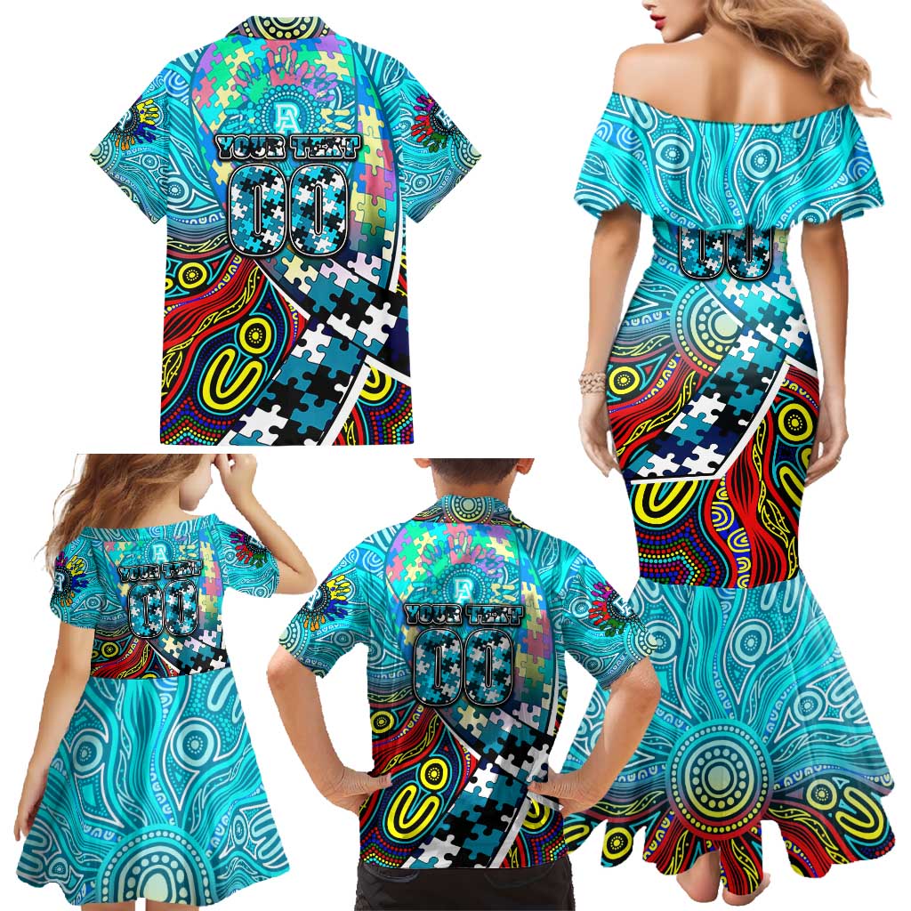 Autism Awareness Australia Port Adelaide Power Family Matching Mermaid Dress and Hawaiian Shirt Aboriginal Indigenous Art