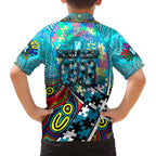 Autism Awareness Australia Port Adelaide Power Family Matching Off The Shoulder Long Sleeve Dress and Hawaiian Shirt Aboriginal Indigenous Art