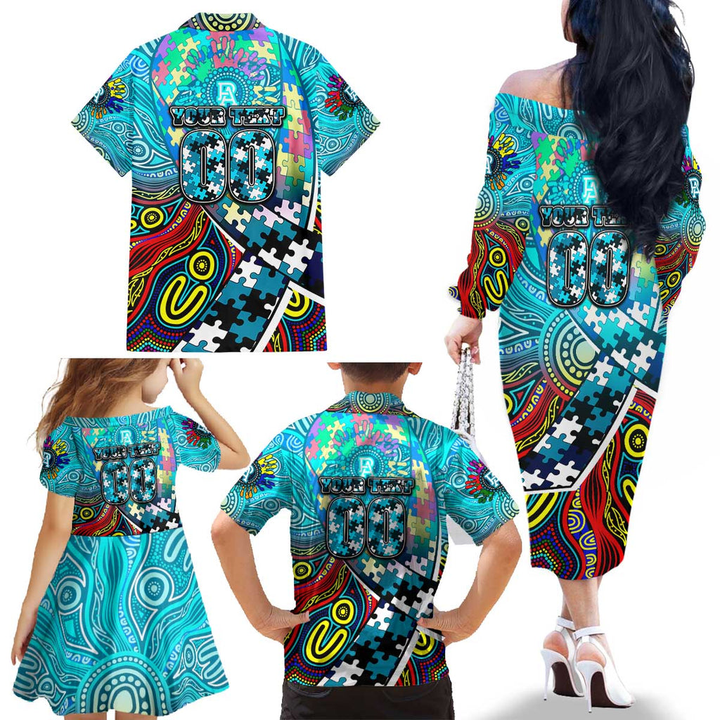 Autism Awareness Australia Port Adelaide Power Family Matching Off The Shoulder Long Sleeve Dress and Hawaiian Shirt Aboriginal Indigenous Art