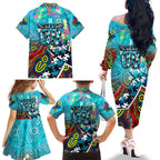 Autism Awareness Australia Port Adelaide Power Family Matching Off The Shoulder Long Sleeve Dress and Hawaiian Shirt Aboriginal Indigenous Art