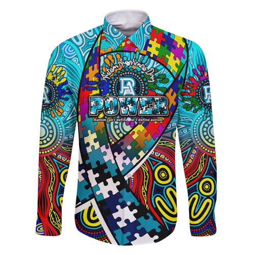 Autism Awareness Australia Port Adelaide Power Family Matching Off The Shoulder Long Sleeve Dress and Hawaiian Shirt Aboriginal Indigenous Art