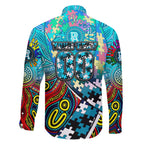 Autism Awareness Australia Port Adelaide Power Family Matching Off The Shoulder Long Sleeve Dress and Hawaiian Shirt Aboriginal Indigenous Art