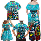 Autism Awareness Australia Port Adelaide Power Family Matching Off Shoulder Maxi Dress and Hawaiian Shirt Aboriginal Indigenous Art