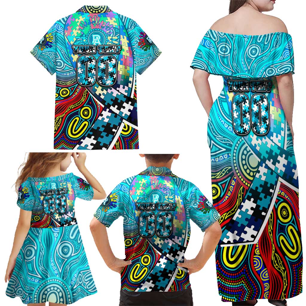 Autism Awareness Australia Port Adelaide Power Family Matching Off Shoulder Maxi Dress and Hawaiian Shirt Aboriginal Indigenous Art